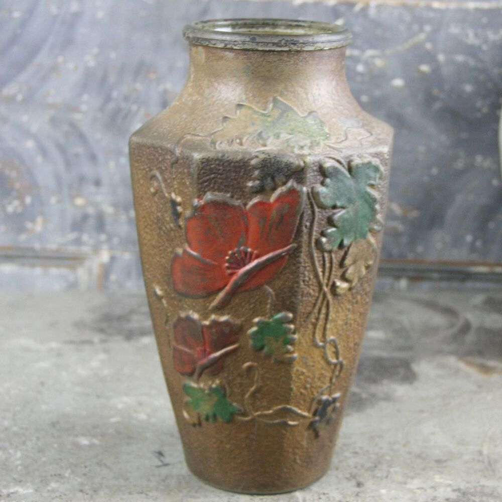 Antique Indiana Glass Co Goofus glass vase with hand-painted floral decoration